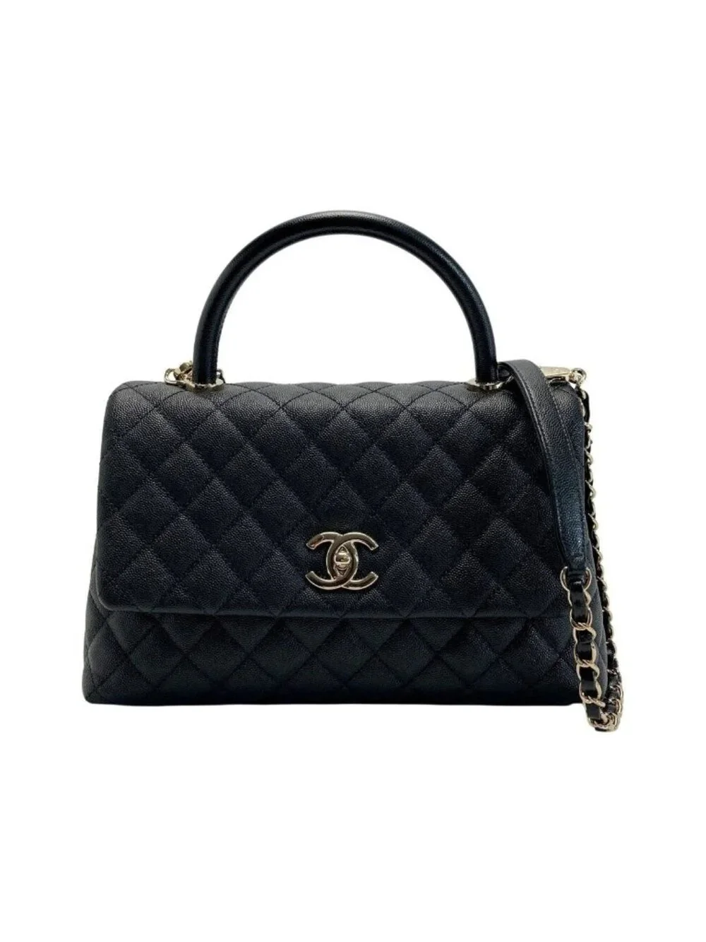 Chanel Quilted Coco Handle 29 Black Handbag Caviar Leather